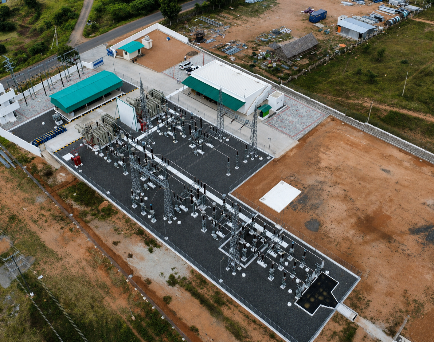 Aerial view of completed substation