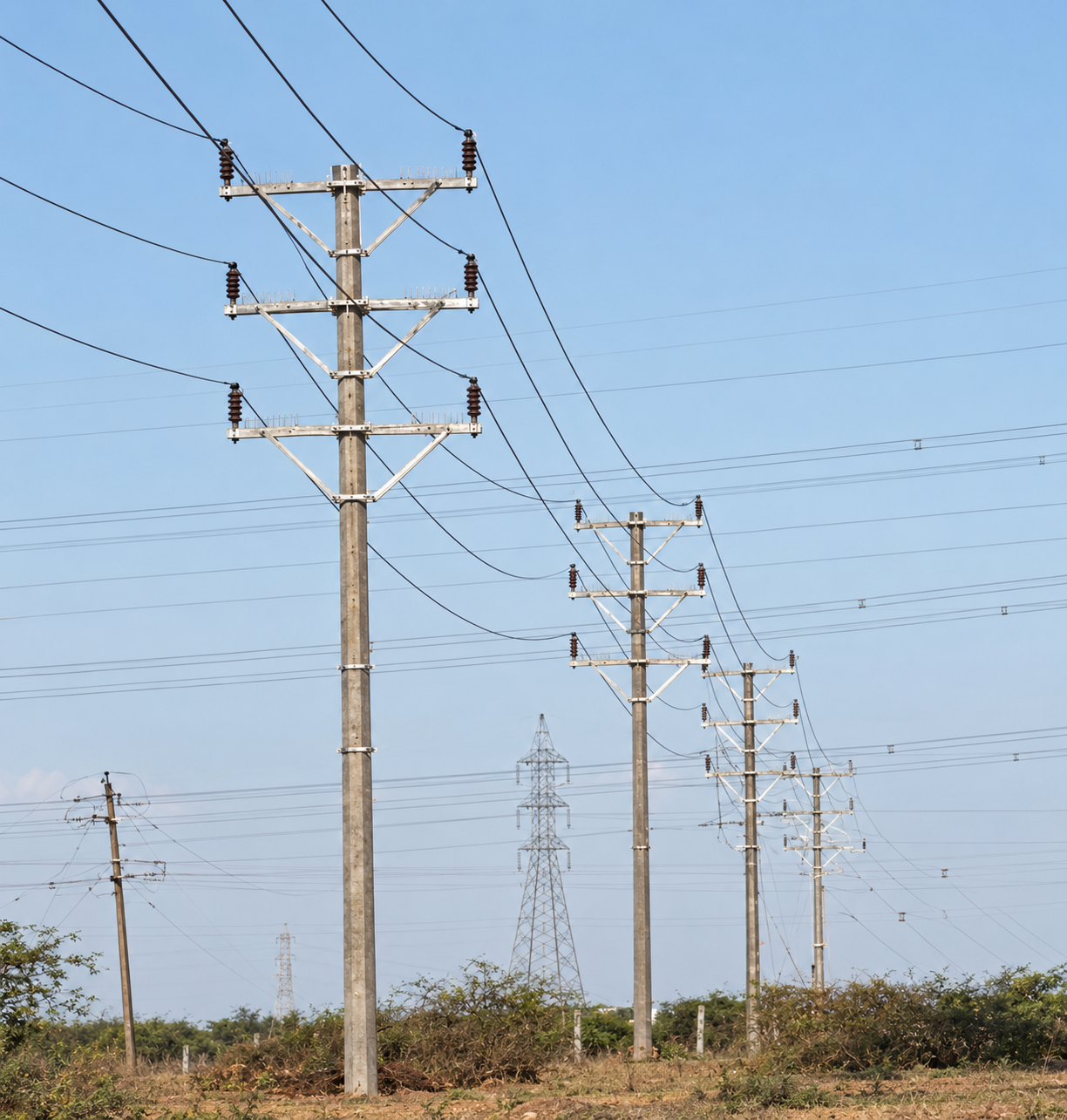 Transmission poles in row